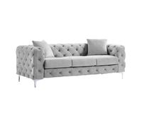 Vente-unique - Canapé Chesterfield 3 places en velours gris - EDWINA