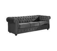 Canapé 3 places CHESTERFIELD - Velours anthracite - Classique - Intemporel - Moelleux