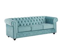 Canapé 3 places CHESTERFIELD - Velours bleu pastel