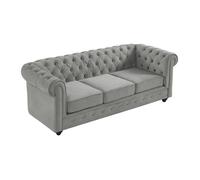 Vente-unique - Canapé 3 Places Chesterfield - Velours Gris Clair