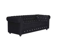 Canapé 3 places CHESTERFIELD - velours noir et boutons effet cristal