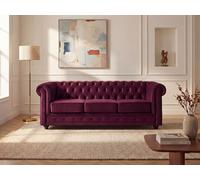 Canapé 3 places VENTE-UNIQUE - CHESTERFIELD - Velours pourpre - Style vintage - Confort moelleux