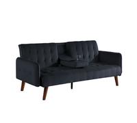 CONCEPT USINE Canapé Convertible Inverness Lin Noir Tablette Centrale | Piètement bois d'hévéa, couchage 161x97cm, assise en mousse recy et fraîche