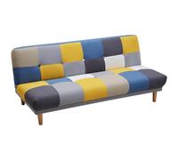 Canapé 3 places convertible clic-clac en tissu MARDAG - Patchwork gris, bleu, jaune