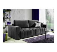 Canapé 3 places convertible et espace de rangement - Gris anthracite - en tissu velours de qualité luxe, LAZIO