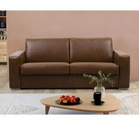 Canapé 3 places convertible express 100% cuir de buffle vintage caramel matelas 16cm DELECTEA II