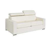 Canapé 3 places convertible express en cuir de buffle blanc - Couchage 140 cm - Matelas 14 cm - VIZIR