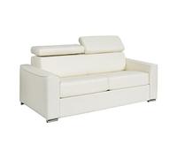 Canapé 3 places convertible express en cuir de buffle blanc - Couchage 140 cm - Matelas 18 cm - VIZIR
