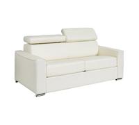 Canapé 3 places convertible express en cuir de buffle blanc - Couchage à lattes larges 140 cm - Matelas 14 cm VIZIR