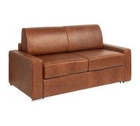 Canapé 3 places convertible express en cuir de buffle vintage caramel - Couchage 140 cm - Matelas 22 cm avec mémoire de forme CALITO