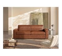 Vente-unique - Canapé 3 Places Convertible Express en Cuir de Buffle Vintage Caramel - Couchage à Lattes Larges 140 cm - Matelas 18 cm CALITO