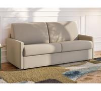 Canapé 3 places convertible express en tissu beige avec assise mémoire de forme - Couchage à lattes larges 140 cm - Matelas 18 cm CALIFE