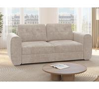 Canapé 3 places convertible express en tissu beige - Couchage 140 cm - Matelas 14 cm - BOLIPO