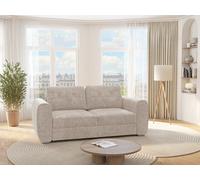 Canapé 3 places convertible express en tissu beige - Couchage 140 cm - Matelas 18 cm - BOLIPO