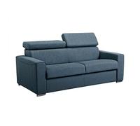 Canapé 3 places convertible express en tissu bleu - couchage 140 cm - Matelas 18 cm VIZIR