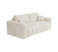 Canapé 3 places convertible express en tissu bouclette beige - Couchage 140 cm - Matelas 16 cm ISSORO