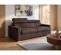Canapé 3 places convertible express en tissu marron avec assise mémoire de forme - Couchage à lattes larges 140 cm - Matelas 18 cm VIZIR