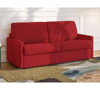 Canapé 3 places convertible express en tissu rouge - Couchage à lattes larges 140 cm - Matelas 18 cm CALIFE