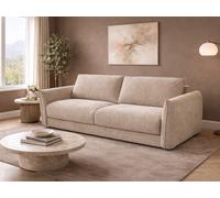 Canapé 3 places convertible express en tissu texturé beige - Couchage 140 cm - Matelas 13 cm mémoire de forme GABRIZA
