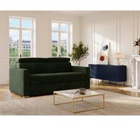 Vente-unique - Canapé 3 Places Convertible Express en Tissu Vert Sapin - Couchage à Lattes Larges 140 cm - Matelas 14 cm