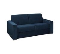 Canapé 3 Places Convertible Express en Velours CALITO - Bleu Nuit - Couchage 140 cm - Matelas 18 cm