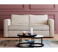 Canapé 3 places convertible express en velours côtelé beige avec assise mémoire de forme - Couchage 140 cm - Matelas 14 cm LORETO