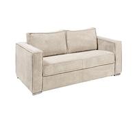Canapé 3 places convertible express en velours côtelé beige avec assise mémoire de forme - Couchage 140 cm - Matelas 14 cm LORETO