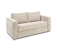 Canapé 3 places convertible express en velours côtelé beige avec assise mémoire de forme - Couchage à lattes larges 140 cm - Matelas 18 cm LORETO