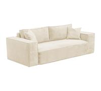 Canapé 3 places convertible express en velours côtelé beige - Couchage 140 cm - Matelas 13 cm avec mémoire de forme - AMELIA
