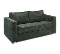 Canapé 3 places convertible express en velours côtelé vert sapin avec assise mémoire de forme - Couchage à lattes larges 140 cm - Matelas 14 cm LORETO