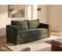 Canapé 3 places convertible express en velours côtelé vert sapin - Couchage 140 cm - Matelas 14 cm LORETO