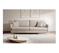 Canapé 3 places convertible - VOLIO - velours déperlant - pieds dorés - Beige gris