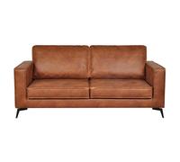 Canapé vintage 3 places cuir marron cognac aspect vieilli et métal noir SONNY