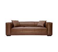Canapé vintage 3 places cuir marron et bois noir COBAIN