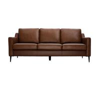 Canapé vintage 3 places cuir marron et bois noir OXMO