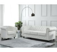 Canapé 3 places en cuir de buffle blanc CHESTERFIELD