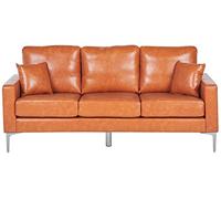 Canapé 3 Places en Cuir PU Marron avec pieds Argentés Design Intemporel et Élégant pour Salon Moderne Beliani