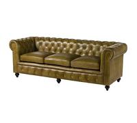 Canapé 3 places en cuir véritable vert CHESTERFIELD #303|Massivmoebel24|