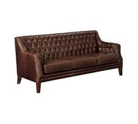 Canapé 3 places en cuir vieilli COLBERT - Chocolat - Style vintage - Confort moelleux - Dimensions 138x84x84cm