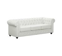 Canapé 3 places en simili Chesterfield - Blanc - Style classique intemporel - Confort moelleux