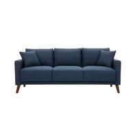 Canapé 3 places en tissu bleu foncé et bois foncé MUNIK