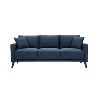 Canapé 3 places en tissu bleu foncé et bois foncé MUNIK