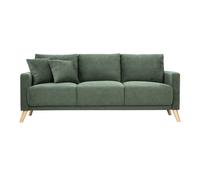 Canapé 3 places en tissu chenille vert kaki et bois clair MUNIK
