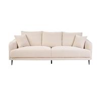Canapé design 3 places en tissu effet velours beige et métal noir JERRY
