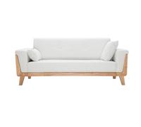 Canapé scandinave 3 places en tissu effet velours blanc cassé et bois clair FJORD