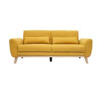 Canapé 3 places en tissu effet velours jaune moutarde et bois clair ektor