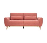 Miliboo - Canapé scandinave 3 places en tissu effet velours texturé terracotta et bois clair EKTOR