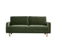 Canapé 3 places en tissu effet velours vert kaki et bois clair bono