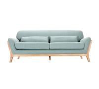 Canapé scandinave 3 places en tissu vert lagon et bois clair YOKO