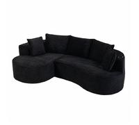 Canapé 3 places en velours côtelé noir - canapé arrondi contemporain pour salon - 250 cm